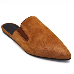 Jenni Kayne Suede Pointed Mules Size 39 US 8 Saddle Brown Made Italy
